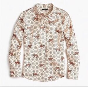 J. Crew Women’s 100% Silk Dusty Ivory Roaming Tigers Print Button Down Sz 2